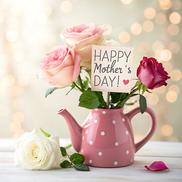 Happy mother's day teapot with roses