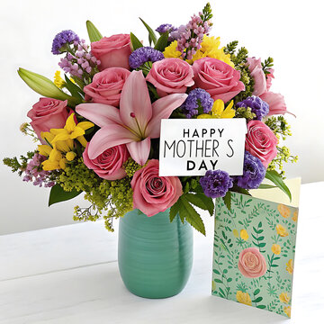 Happy mother's day flower bouquet in green vase