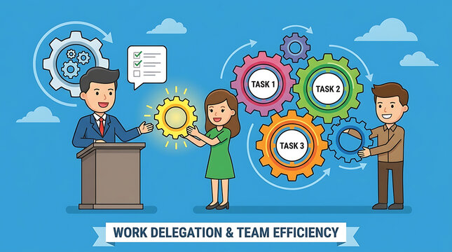 Professional manager delegating complex corporate responsibility and assignment to skilled employee for efficient team productivity and successful collaborative workflow process in office workspace.