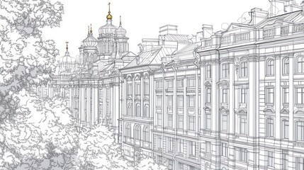 Obraz premium Elegant, detailed line drawing of European architecture