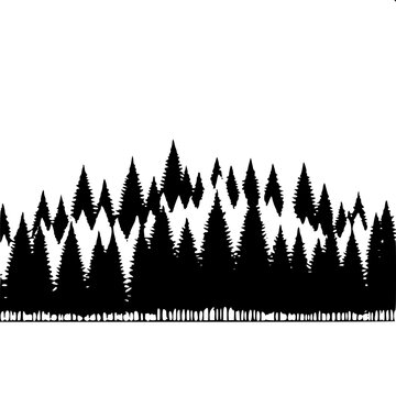 Nature landscape silhouette of Pine tree forest in simple vector style