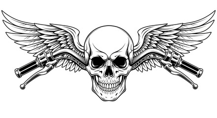 Biker Skull with Wings and Motorcycle Handlebars Illustration on Isolated White Background © rofiq