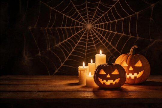 Dark spiderweb backdrop adds spooky charm.