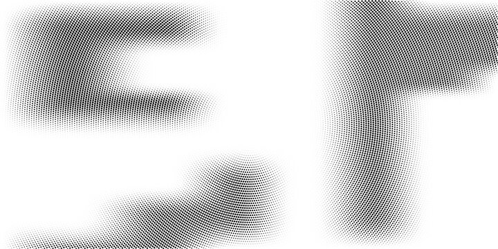 WebHalftone faded gradient texture. Grunge halftone grit background. White and black sand noise wallpaper. Retro pixilated vector backdrop