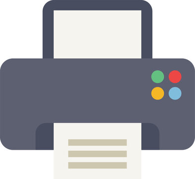 Flat printer machine illustration, modern device for home or office printing, documents, and workspace setup.