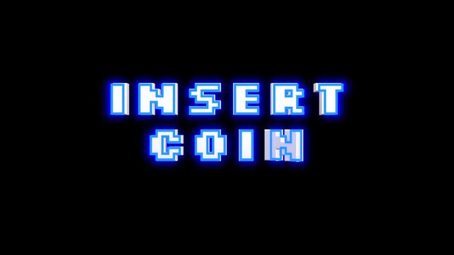 Insert Coin text message 3D style spinning animation on black background