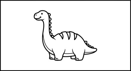 Naklejka premium Cute cartoon dinosaur, simple line drawing, white background, friendly prehistoric creature illustration.