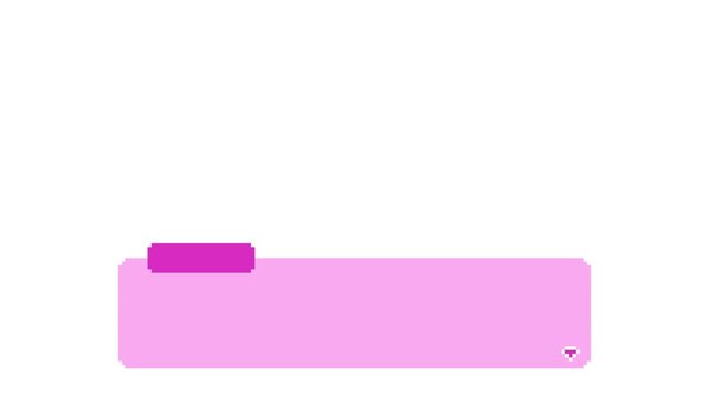 8-bit pixel art pink visual novel dialogue. looped animation 4k 30fps