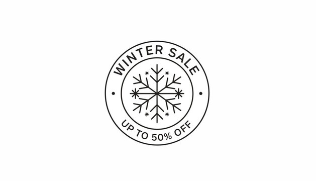 Winter Sale Stamp with Snowflake Icon and 50% Off Discount