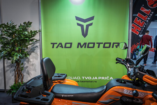 BELGRADE, SERBIA - MARCH 22, 2026: Tao Motor logo on their dealership in Belgrade. Tao Motor is a chinese manufacturer of powersports vehicles, ATV, UTV, SXS, Quads.