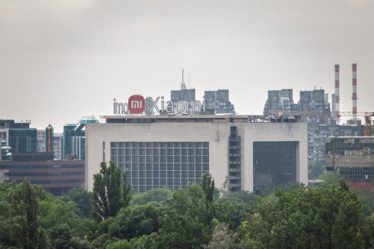 BELGRADE, SERBIA - MAY 8, 2025: Xiaomi logo in front of their office for Belgrade. Xiaomi is a chinese technology company known for electronic devices such as smartphones and computers.