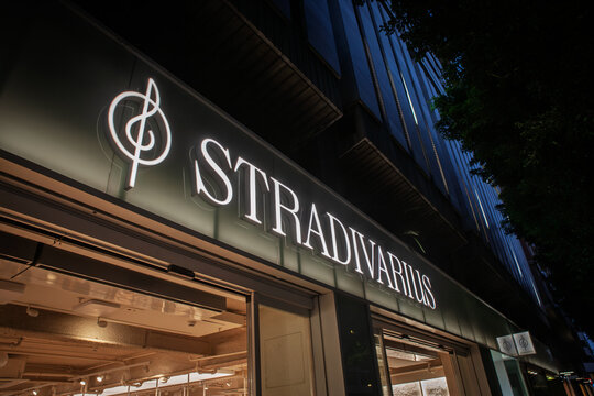 VALENCIA, SPAIN - APRIL 9, 2025: Stradivarius logo and storefront seen at street level in Valencia, Spain. Part of inditex, stradivarius is a spanish chain of fashion retailers.