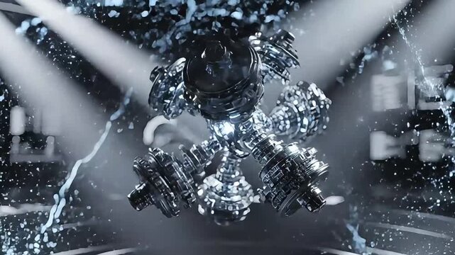Robot explodes in industrial setting with sparks flying everywhere quickly today