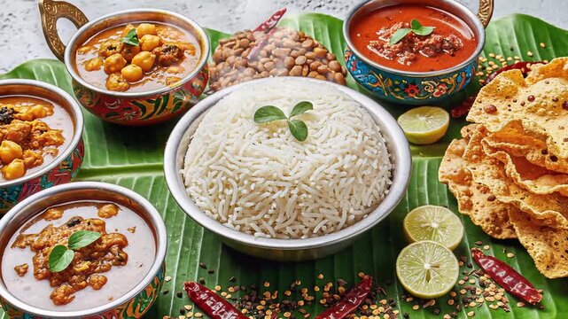 Jamai sasthi traditional bengali festive meal served on banana leaf