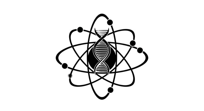 DNA double helix in atomic structure.