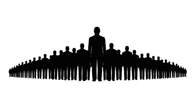 A large group of people silhouettes standing together.