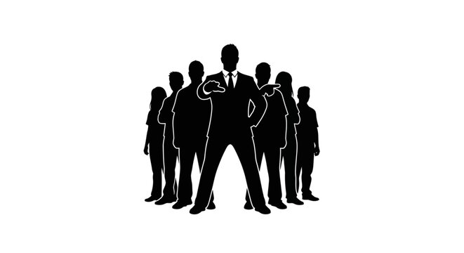 Confident leader standing among colleagues.