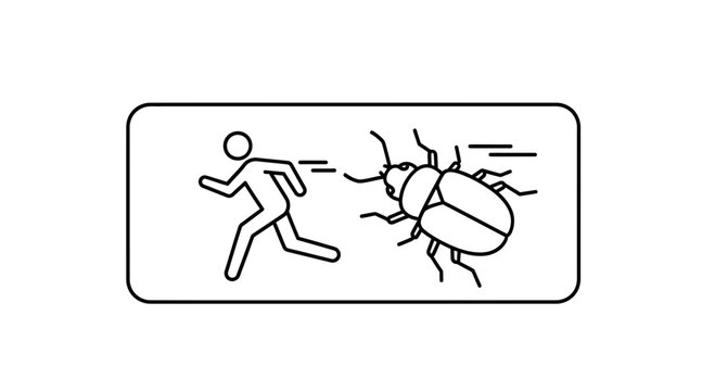 Man Running Away From Giant Insect, Pest Control Concept, Fear of Bugs