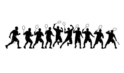 Obraz premium Dynamic badminton silhouettes sequence male athlete movement action vector eps10