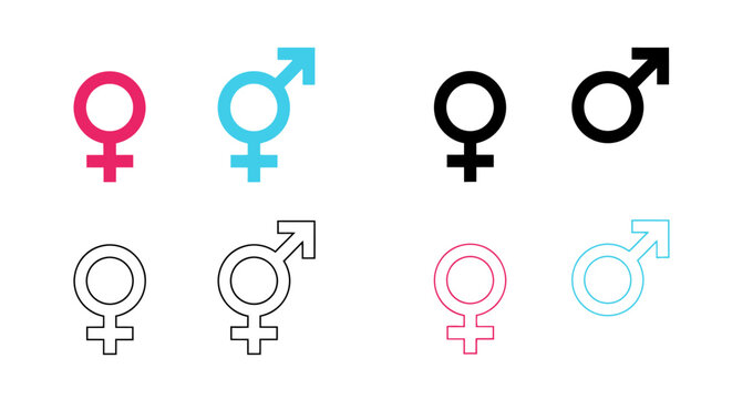 Assorted gender symbols in vibrant colors representing diversity and identity.