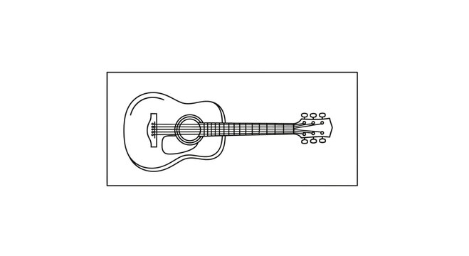 Acoustic Guitar Outline Drawing, Musical Instrument, Vector Illustration