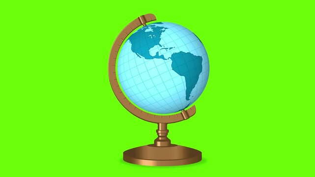 Rotating Blue Globe on Green Screen (Metal Frame, Chroma Key Loop)