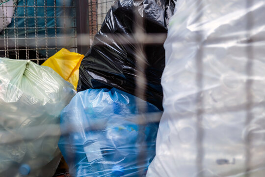 Image of Plastic bottles and containers prepared for recycling