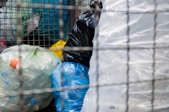Image of Plastic bottles and containers prepared for recycling