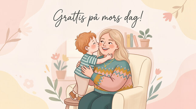 Grattis p&aring; mors dag Swedish greeting, modern illustration Swedish mors dag.