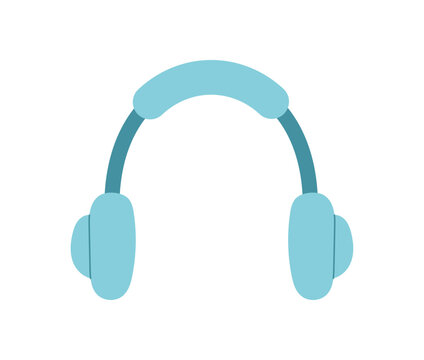 Minimal blue headphones on white background. Simple overear headset as cute media gadget. Modern earphones as music and sound symbol for portable technology, digital entertainment and leisure