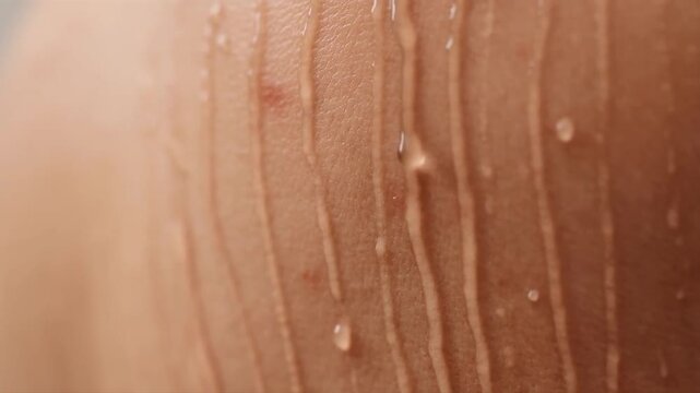 Close Up Slow Motion Water Drops on Human Skin Skincare