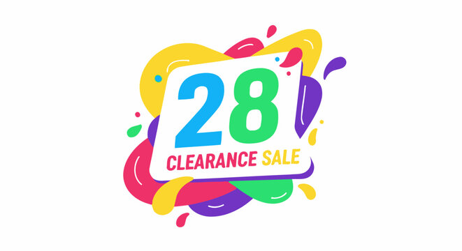 Clearance Sale 28% Discount Offer, Bright Abstract Shapes, Retail Promotion