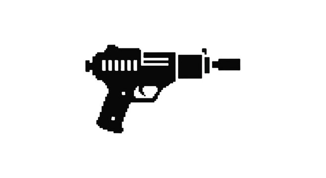 Pistol with an attached suppressor stands as a minimalist black icon representing tactical equipment usage.