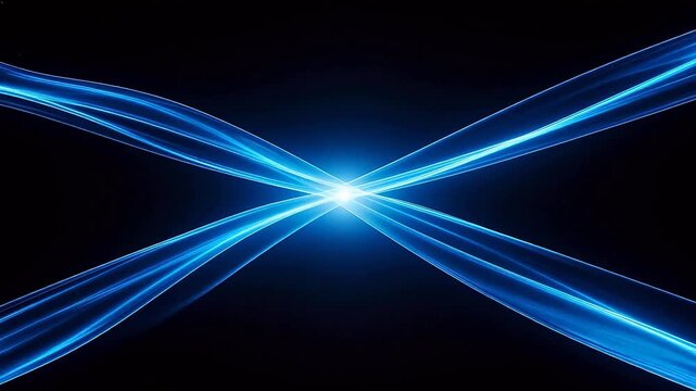 Blue light beams crossing on black background