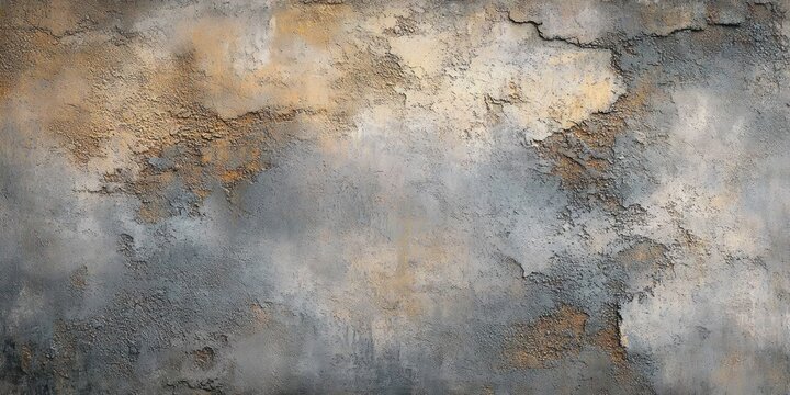 weathered plaster wall with peeling paint and rust stains, rough cracked concrete texture evoking decay and nostalgia