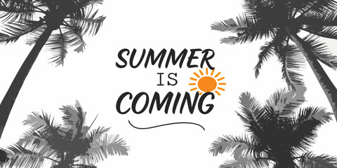 Obraz premium Summer is coming A tropical illustration with palm trees and a sun