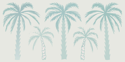 Stylized illustration of five palm trees against a pale background © bashanti