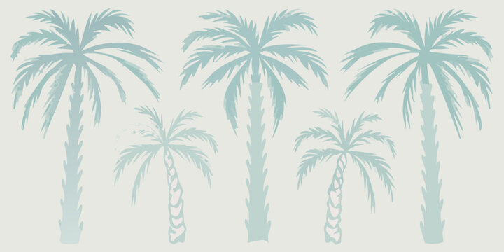 Stylized illustration of five palm trees against a pale background
