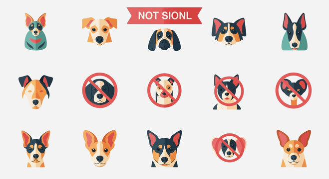 Dog Faces Collection: No Dogs Allowed Signs and Cute Pet Portraits