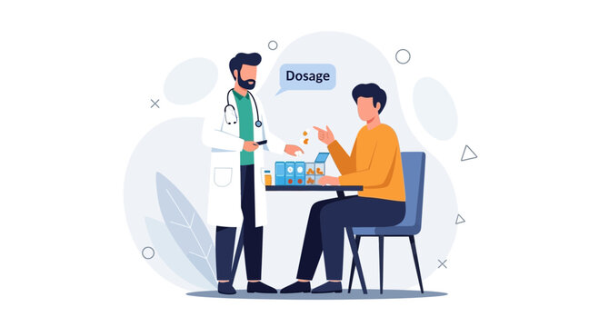 Doctor explaining dosage to patient, medical consultation, prescription drugs
