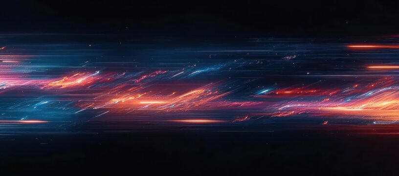 vibrant neon blue and orange light streaks racing across a dark background conveying high-speed motion energy and futuristic intensity