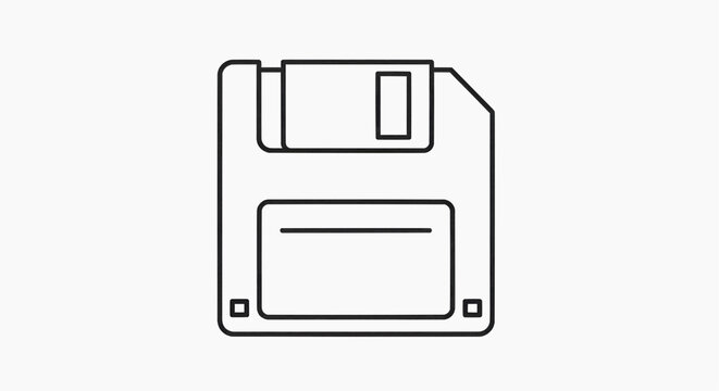 A simple line drawing of a floppy disk on a white background.