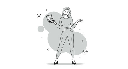 Obraz premium Woman holding makeup palette and showing empty hand, fashion, beauty, style, illustration