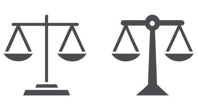 Two grayscale scales of justice symbols against a black background