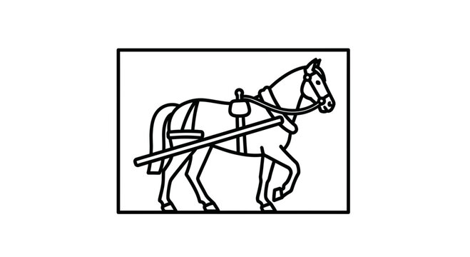 Line Art Illustration of a Horse Pulling a Cart