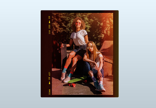 Analog Film Strip Frame Template, Vintage 35mm Polaroid Photo Border Overlay Mockup & Retro Photo Effect Mockup