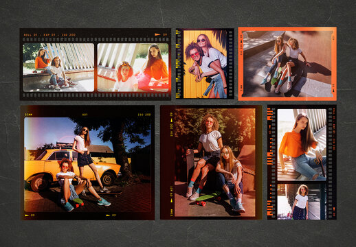 Analog Film Strip Frame Template Set, Vintage 35mm Polaroid Photo Border Overlay Mockup & Retro Photo Effect Mockup