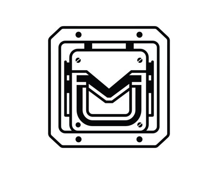 Black and white vector illustration of a blowout preventer ram, an essential oil well component.