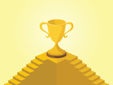 Daily A069 Golden Trophy with stairs shows the meaning of successful cooperation Vector Vectical vector illustration EPS 10