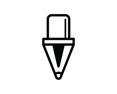 Black outline icon of a diamond penetrator cone tool for hardness testing applications.